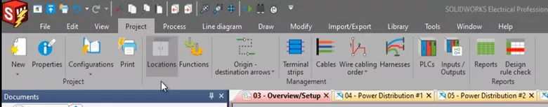 SOLIDWORKS Electrical Project Tab and Locations Manager