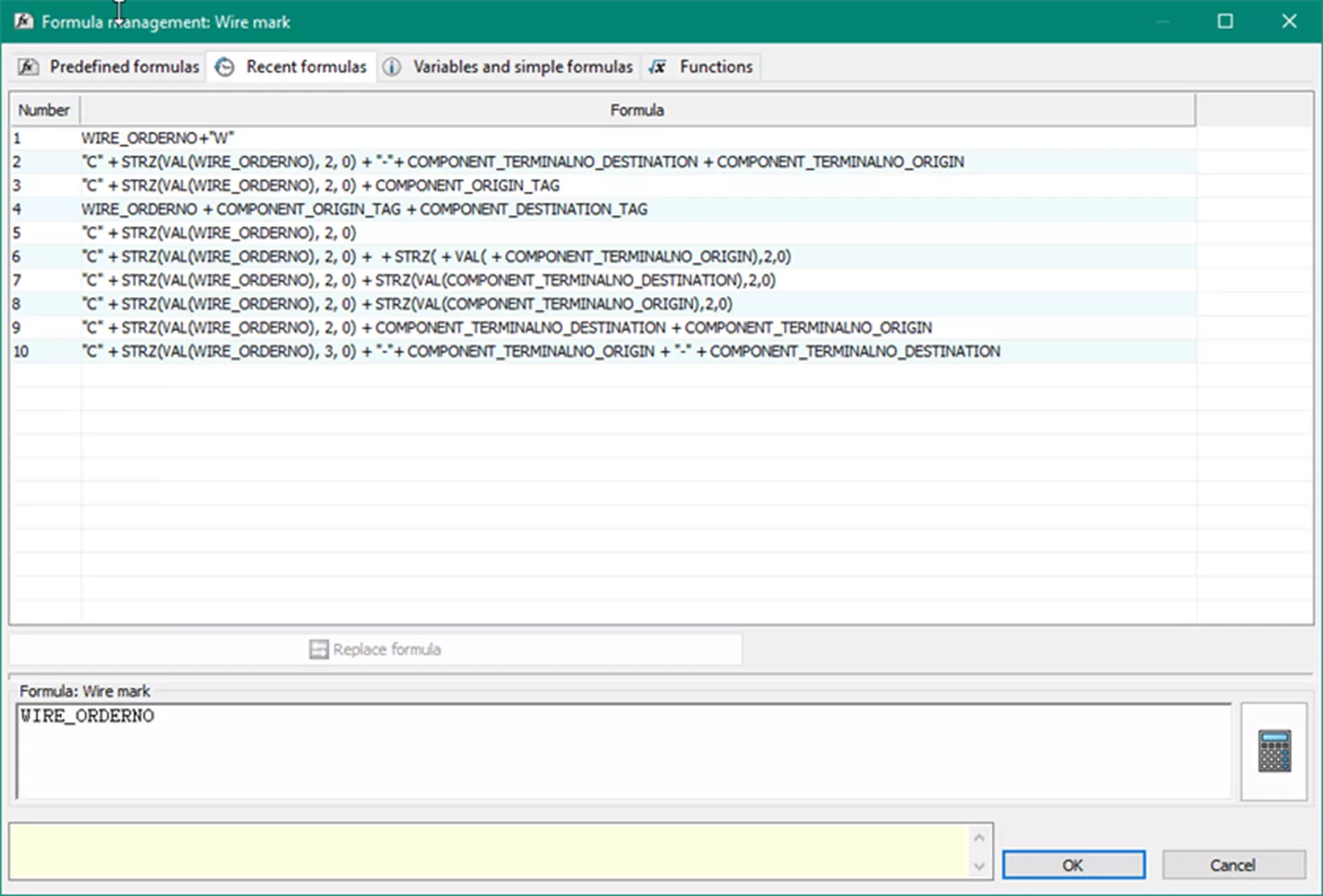 Recent Formulas in SOLIDWORKS Electrical 