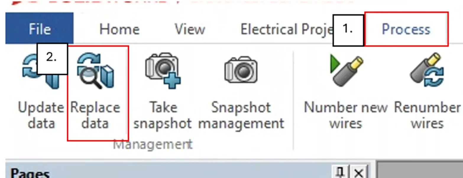 The SOLIDWORKS Replace Data Command is Located Under the Process Tab