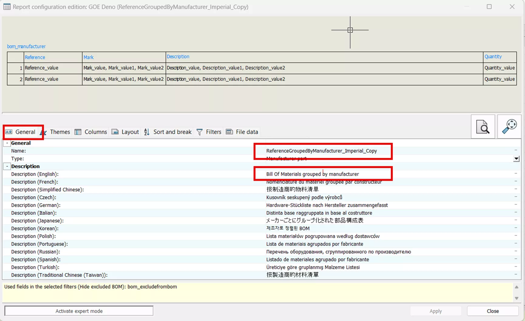 SOLIDWORKS Electrical Report Configuration Edition