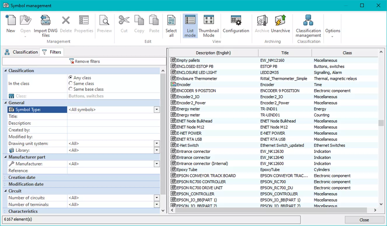 SOLIDWORKS Electrical Schematic Symbol Management Dialog 