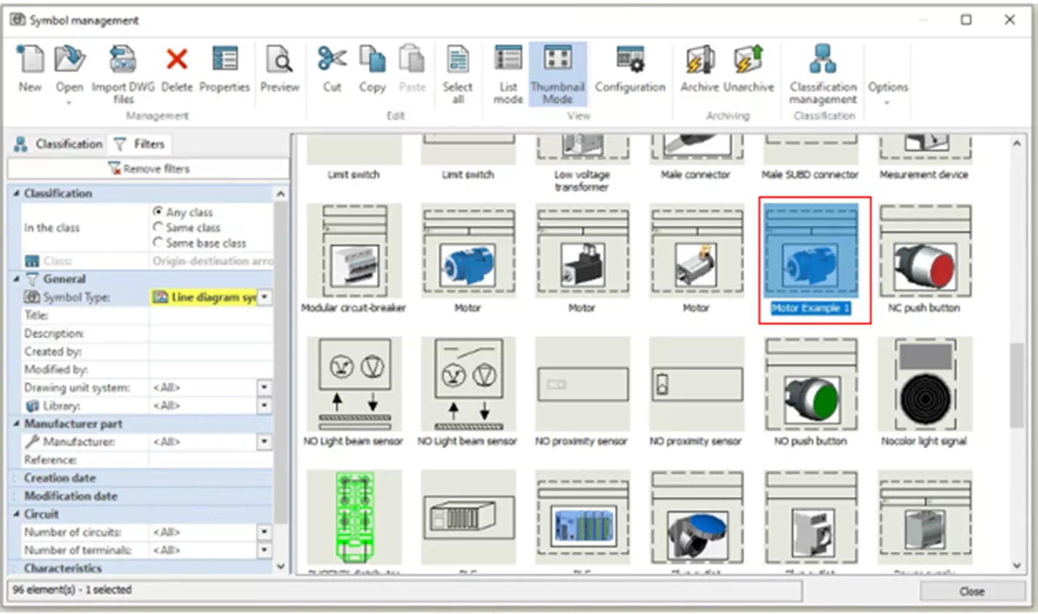 Select a Symbol in SOLIDWORKS Electrical Symbol Management 