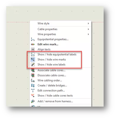 SOLIDWORKS Electrical Show/Hide Wire Marks and Labels 