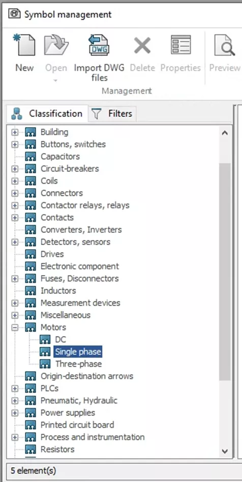 Classification and Filters Tab in SOLIDWORKS Electrical Symbol Management