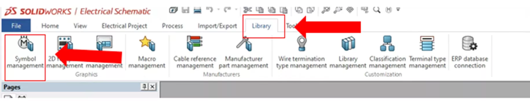 SOLIDWORKS Electrical Symbol Management Library in the Library Tab