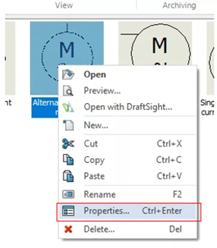 RMB and Select Properties in SOLIDWORKS Electrical