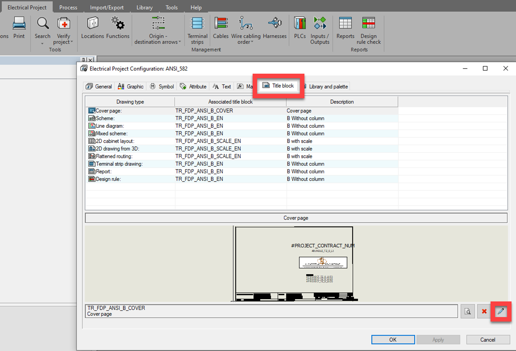 SOLIDWORKS Electrical Title Block Tab