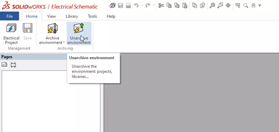 SOLIDWORKS Electrical Unarchive Environment Option
