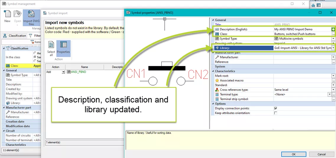 Update Description, Classification, and Library in SOLIDWORKS Electrical 