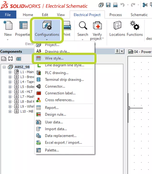 Accessing the Wire Management Interface in SOLIDWORKS Electrical 2D