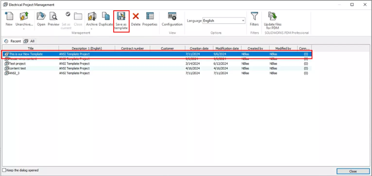 Save a New Template in SOLIDWORKS Electrical
