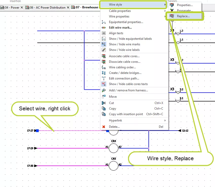SOLIDWORKS Electrical Wire Style Manager Through the Replace Wire Process