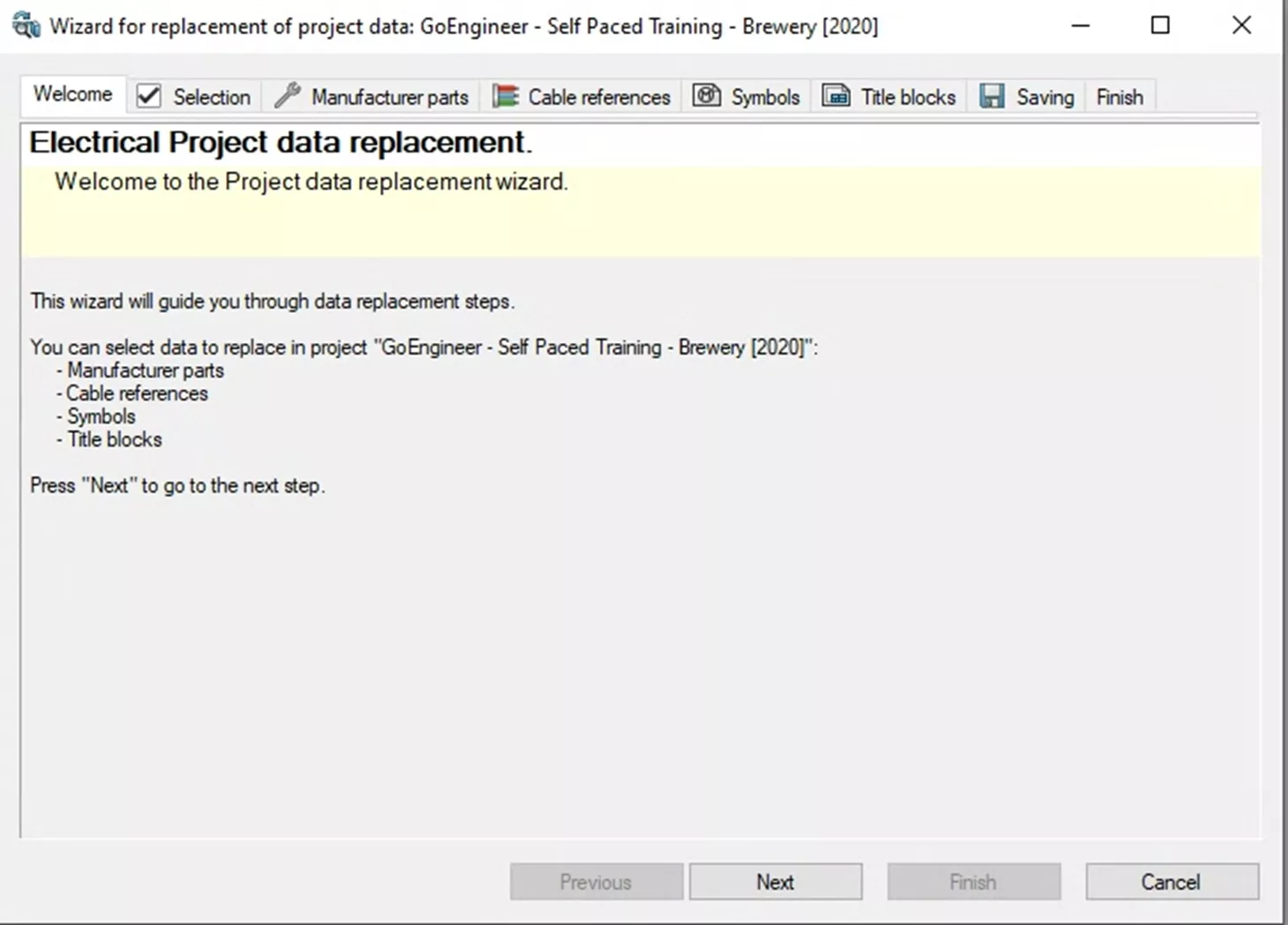 SOLIDWORKS Electrical Wizard for Replacement of Project Data