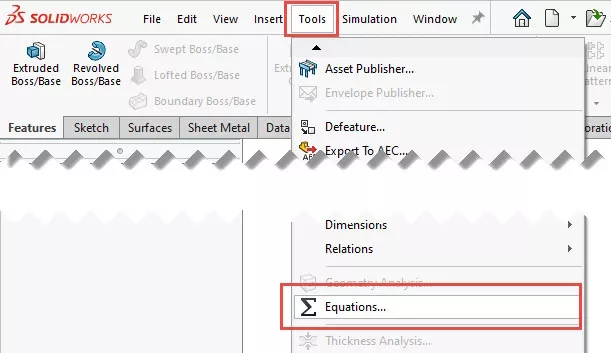 SOLIDWORKS Equations Manager