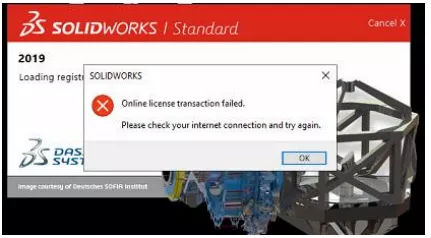 SOLIDWORKS Error Message Online License Transaction Failed
