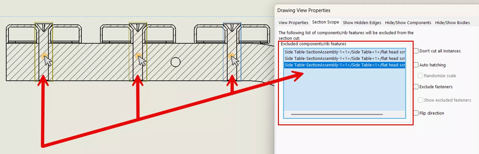 SOLIDWORKS Excluded Components/Rib Features Field