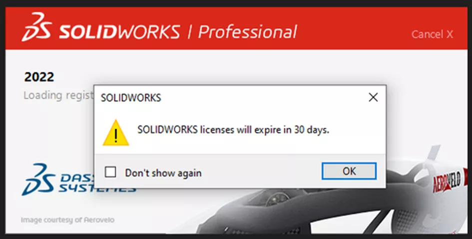 SOLIDWORKS Yearly Reactivation Message