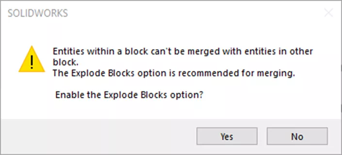 SOLIDWORKS Explode Blocks Warning
