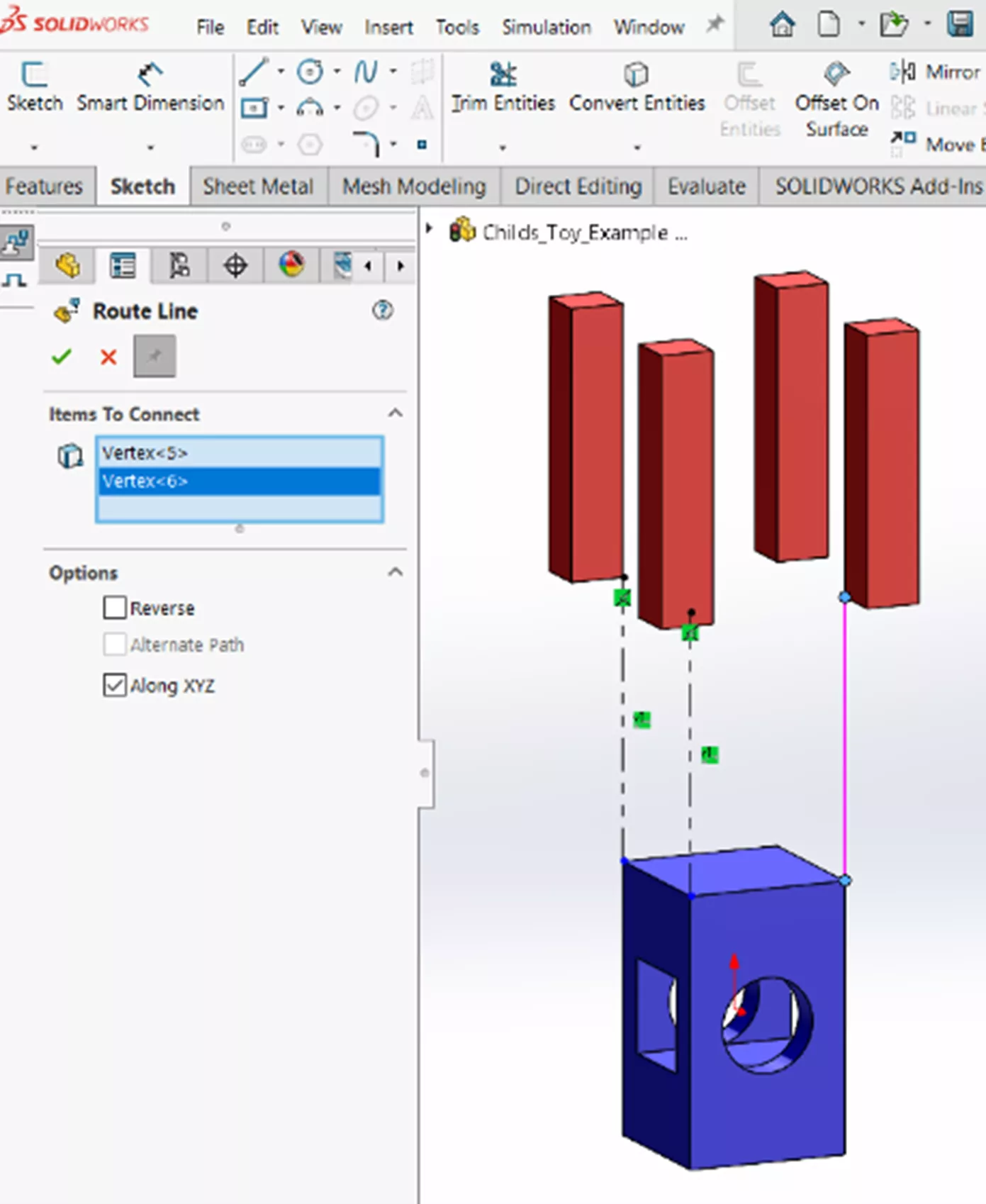 SOLIDWORKS Exploded View Route Line