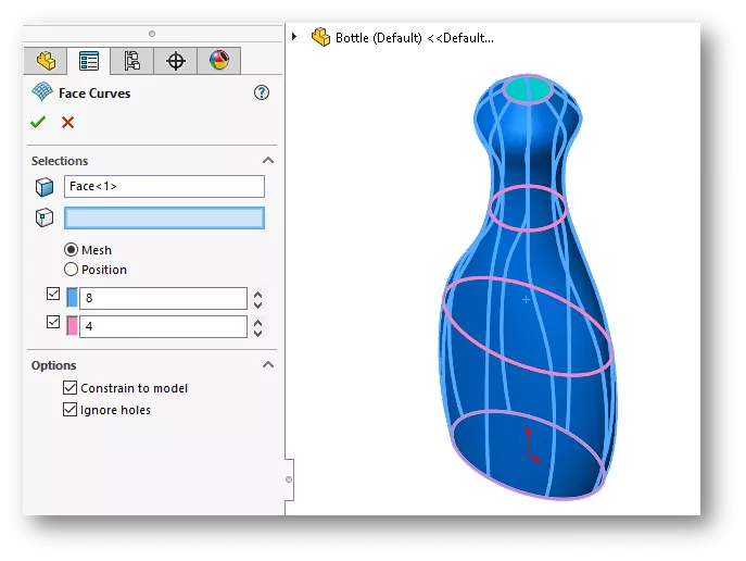 SOLIDWORKS Face Curves PropertyManager