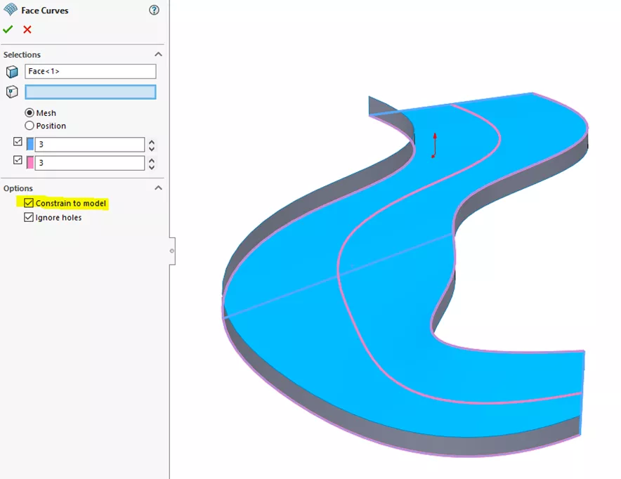  SOLIDWORKS Face Curves Constrain to Model Option