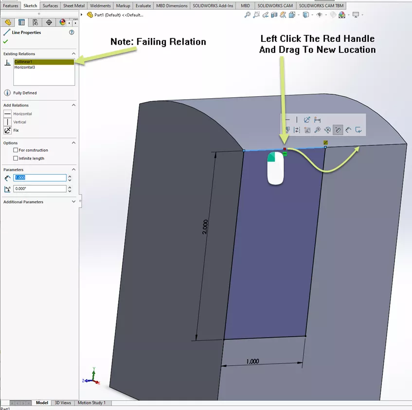 SOLIDWORKS Failing Relation New Location