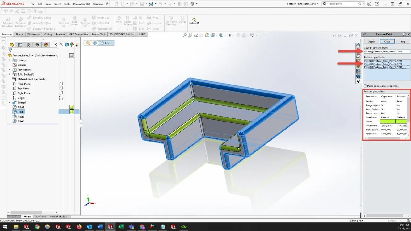 Example of SOLIDWORKS Feature Paint Tool