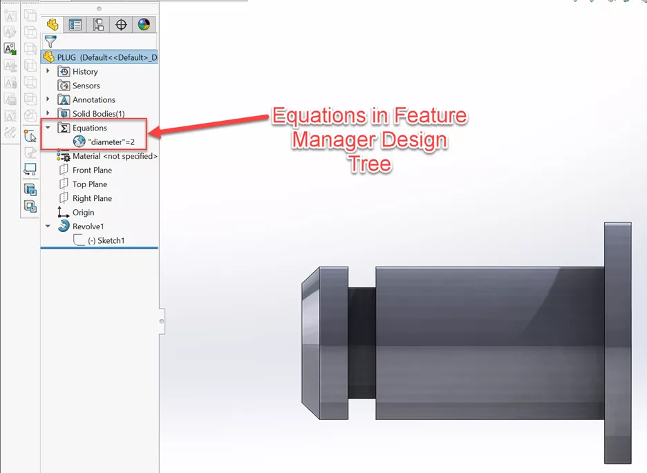 Equations in the SOLIDWORKS FeatureManager Design Tree