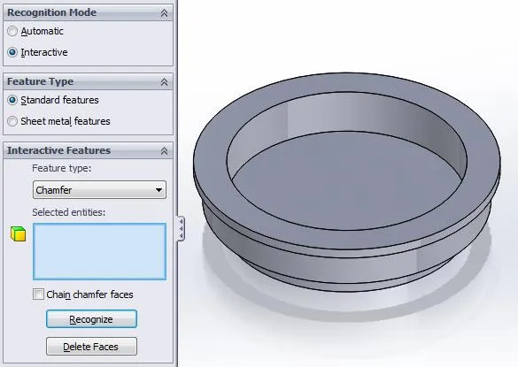 SOLIDWORKS FeatureWorks Chamfer Recognition Results