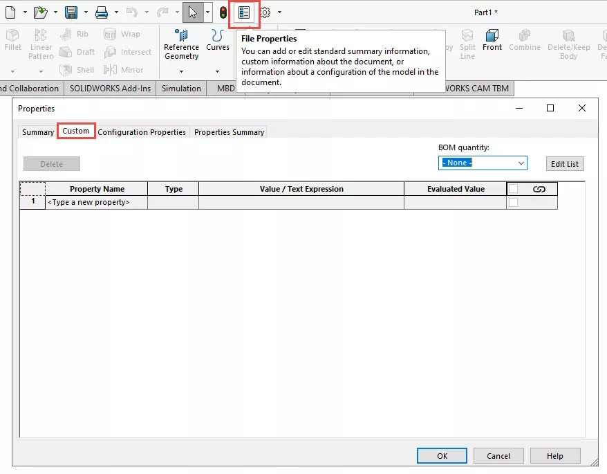 SOLIDWORKS File Properties Icon