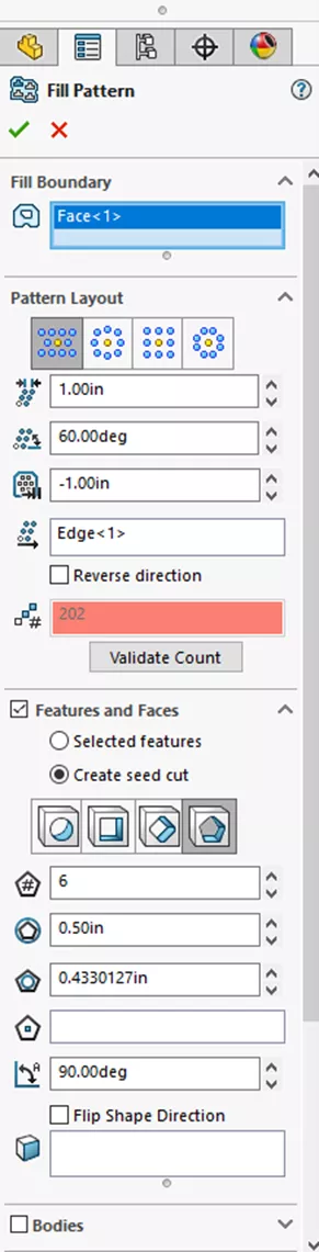 SOLIDWORKS Fill Pattern PropertyManager