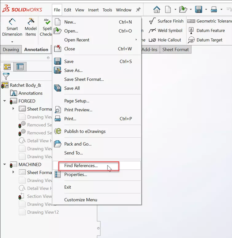 Find References Option in SOLIDWORKS