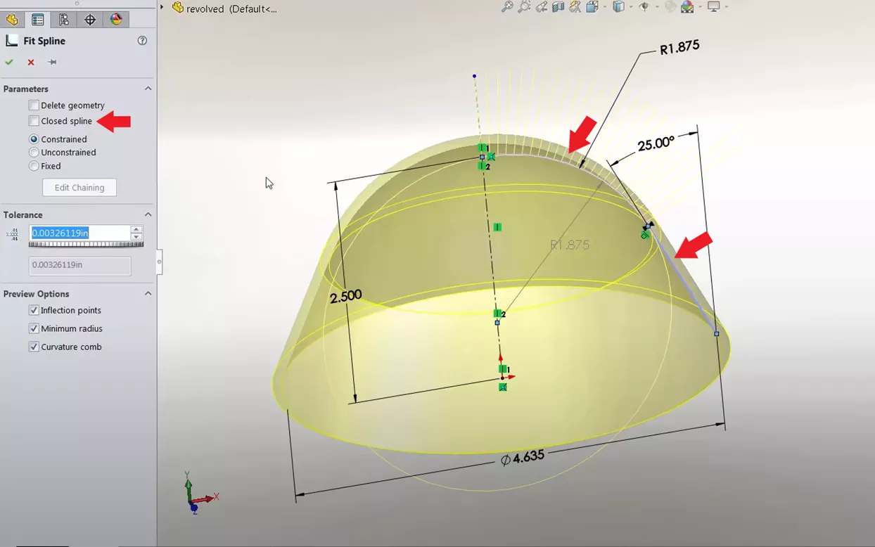 SOLIDWORKS Fit Spline Command Used with an Open Loop Sketch 