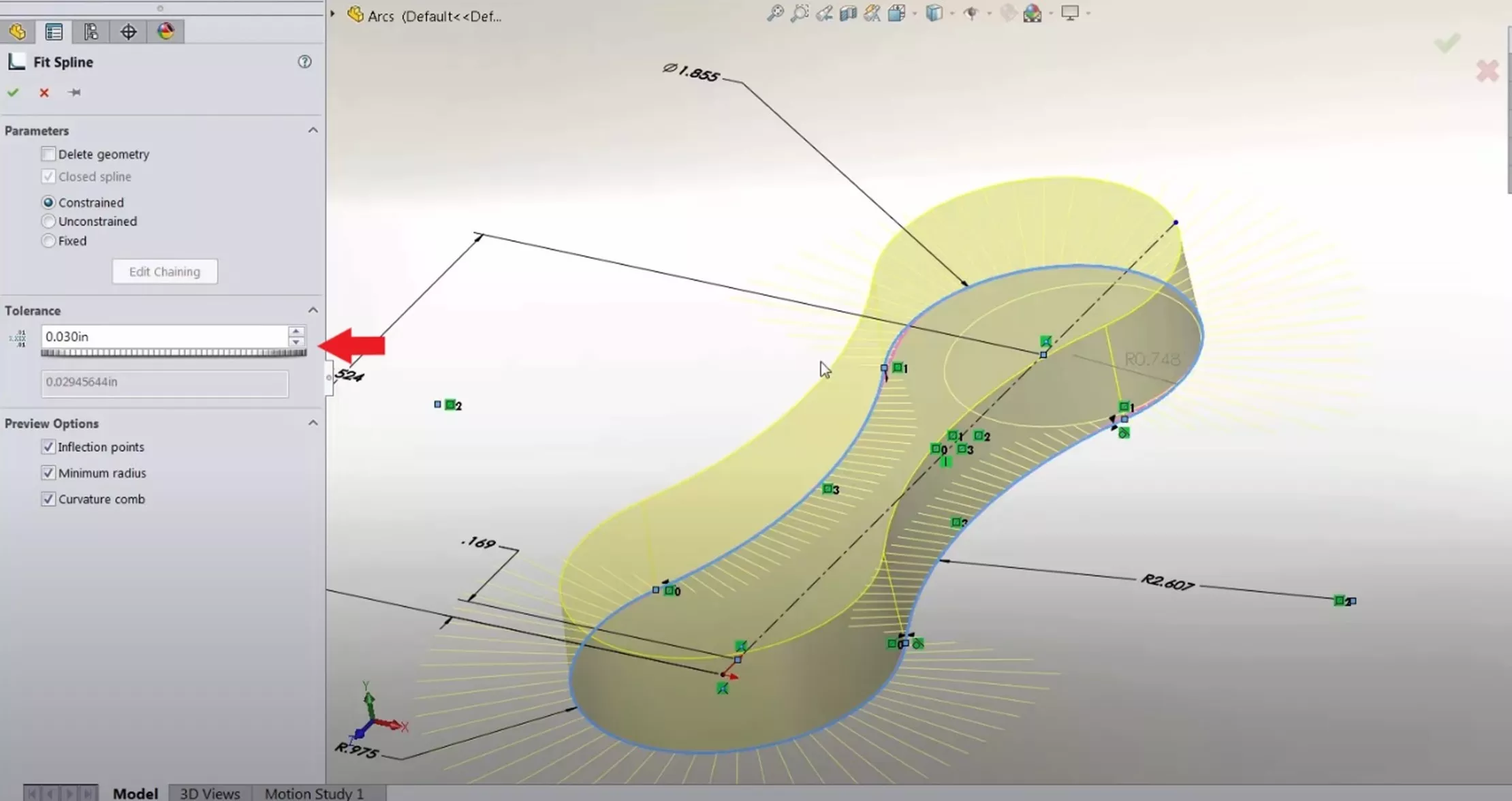 Adjust Tolerances Using SOLIDWORKS Fit Spline Command