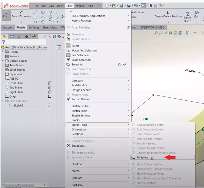 Access SOLIDWORKS Fit Spline Command