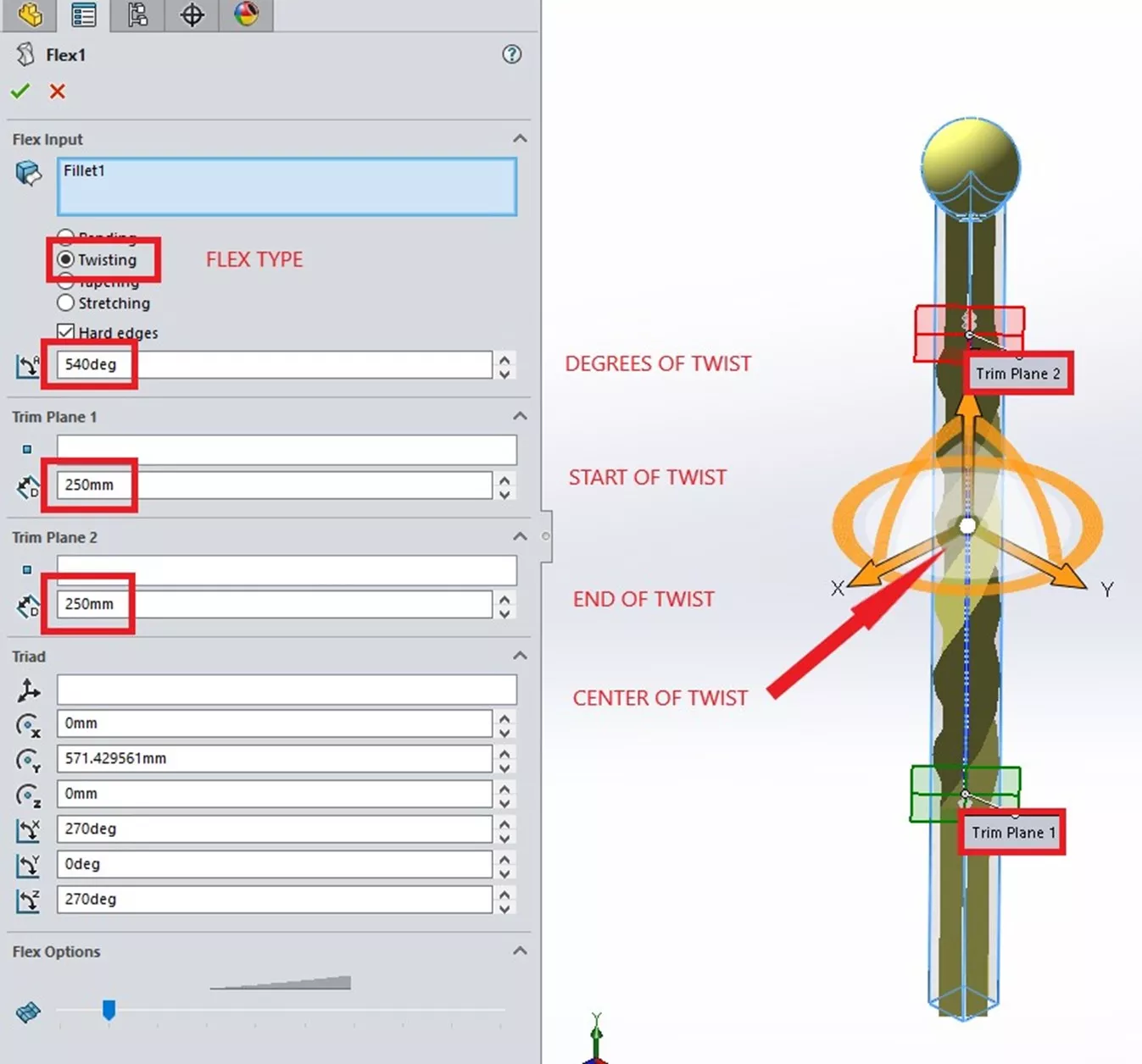 SOLIDWORKS Flex Feature PropertyManager