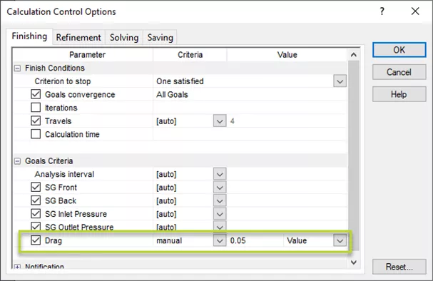 Calculation Control Options Finishing Tab Options