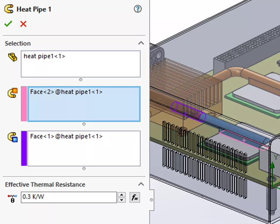 SOLIDWORKS Flow Simulation Heat Pipe PropertyManager