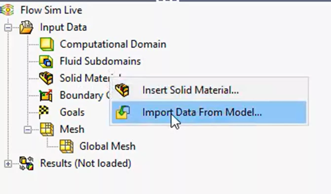 SOLIDWORKS Flow Simulation Import Data from Model Option