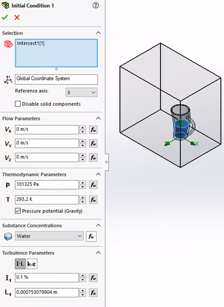 SOLIDWORKS Flow Simulation Initial Condition PropertyManager