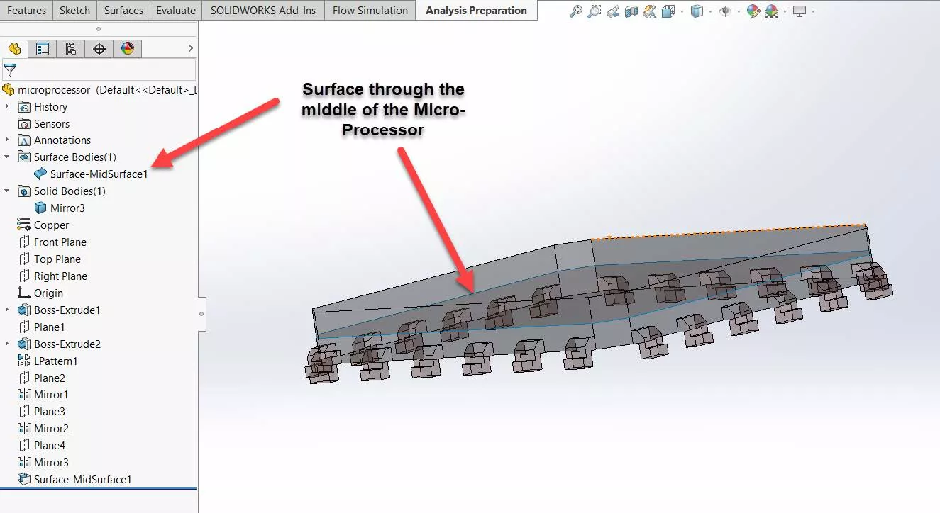 Created surface through the middle of the Micro-Processor part file