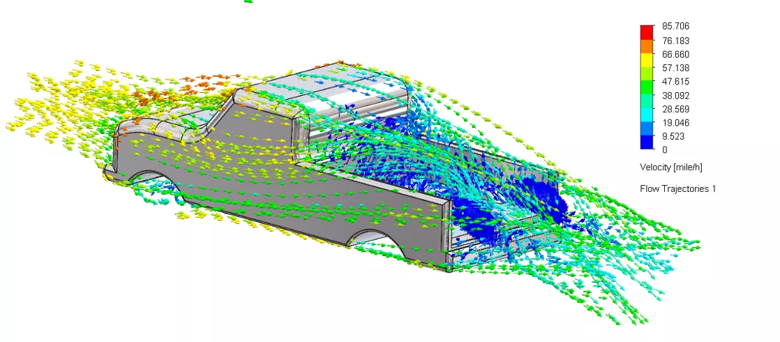 SOLIDWORKS Flow Simulation Pickup Truck Drag Analysis with No Tailgate