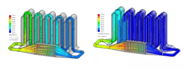 SOLIDWORKS Flow Simulation Results Showing Recirculating System Study Comparison