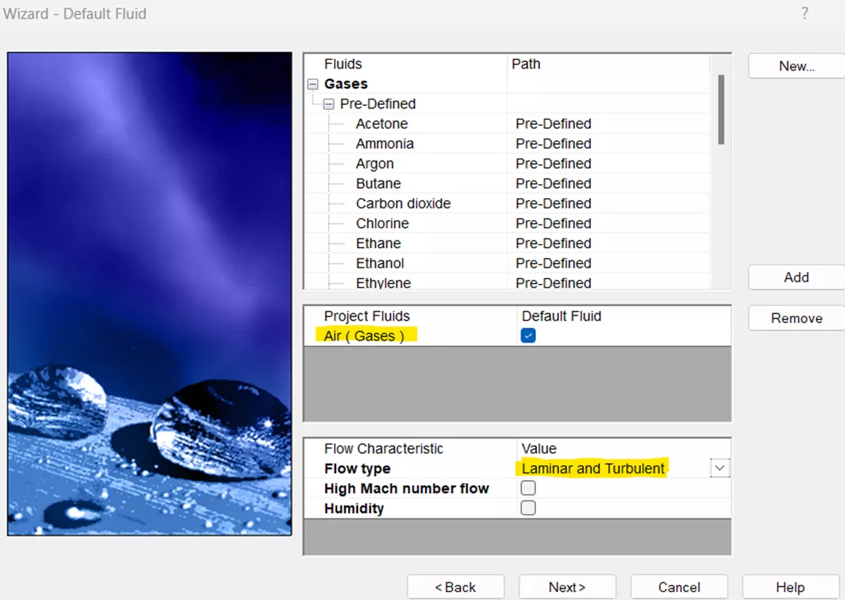 SOLIDWORKS Flow Simulation Wizard - Default Fluid