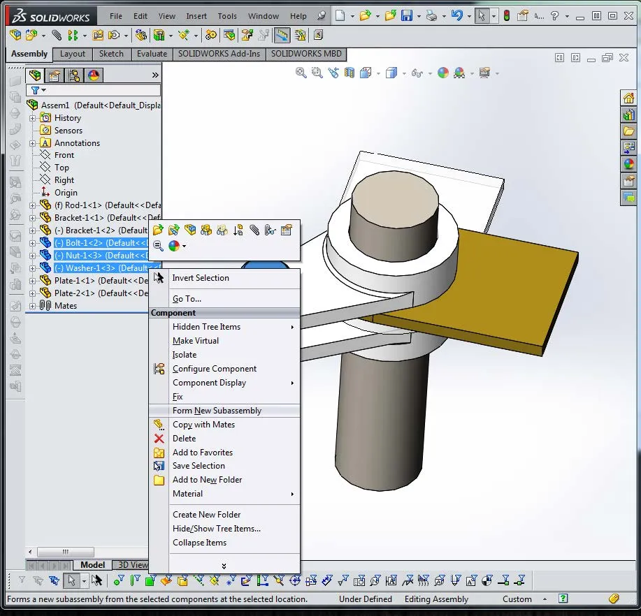 SOLIDWORKS Form New Subassembly Option