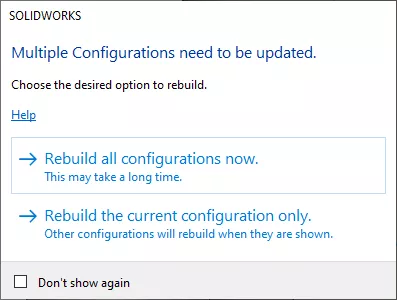 Update All Configurations dialog box in SOLIDWORKS