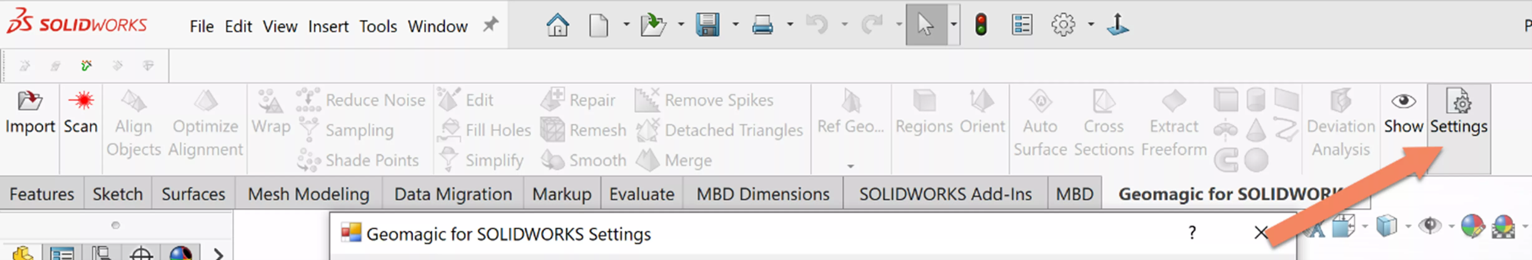 Geomagic for SOLIDWORKS Settings Inside of SOLIDWORKS