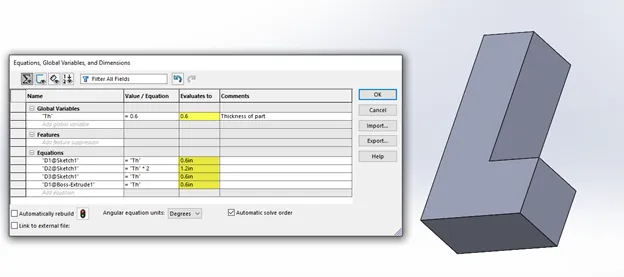 SOLIDWORKS Global Variable Example