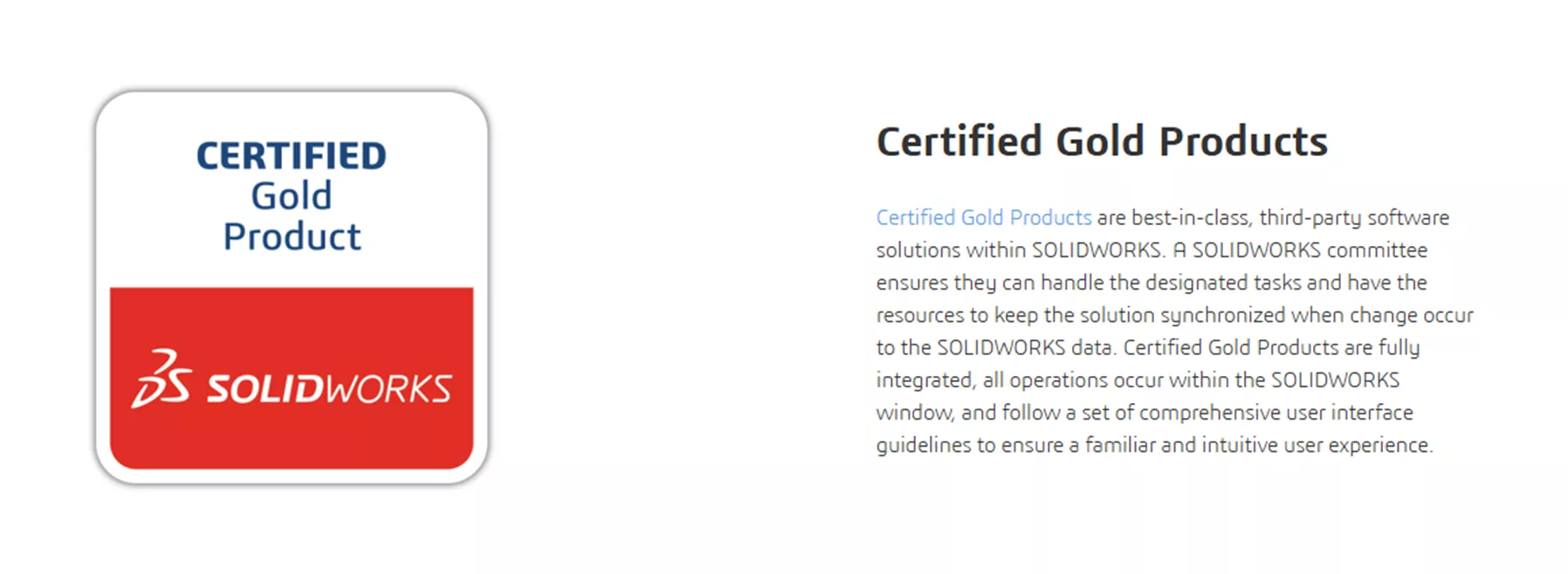 SOLIDWORKS Certified Gold Products