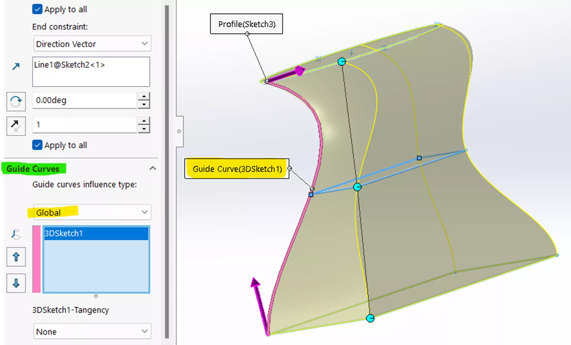 Guide Curves with SOLIDWORKS Loft Feature